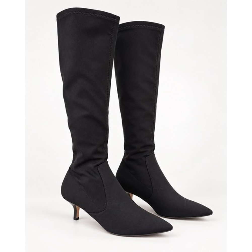 Donald J Pliner Georgi Black Stretch Fabric Kitten Heel Pointed Toe Boots 7.5 M